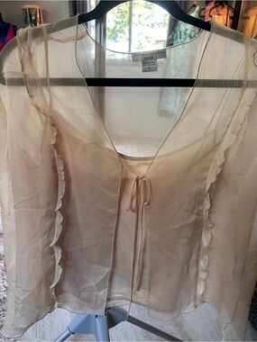 Bianca Nygard Sheer Cream Tie-Front Blouse